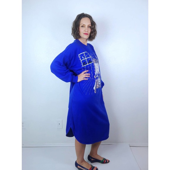 vintage 80s Fuzzy BUNNY pj PAJAMA DRESS os "Do Not Disturb" loungewear novelty - Picture 7 of 10